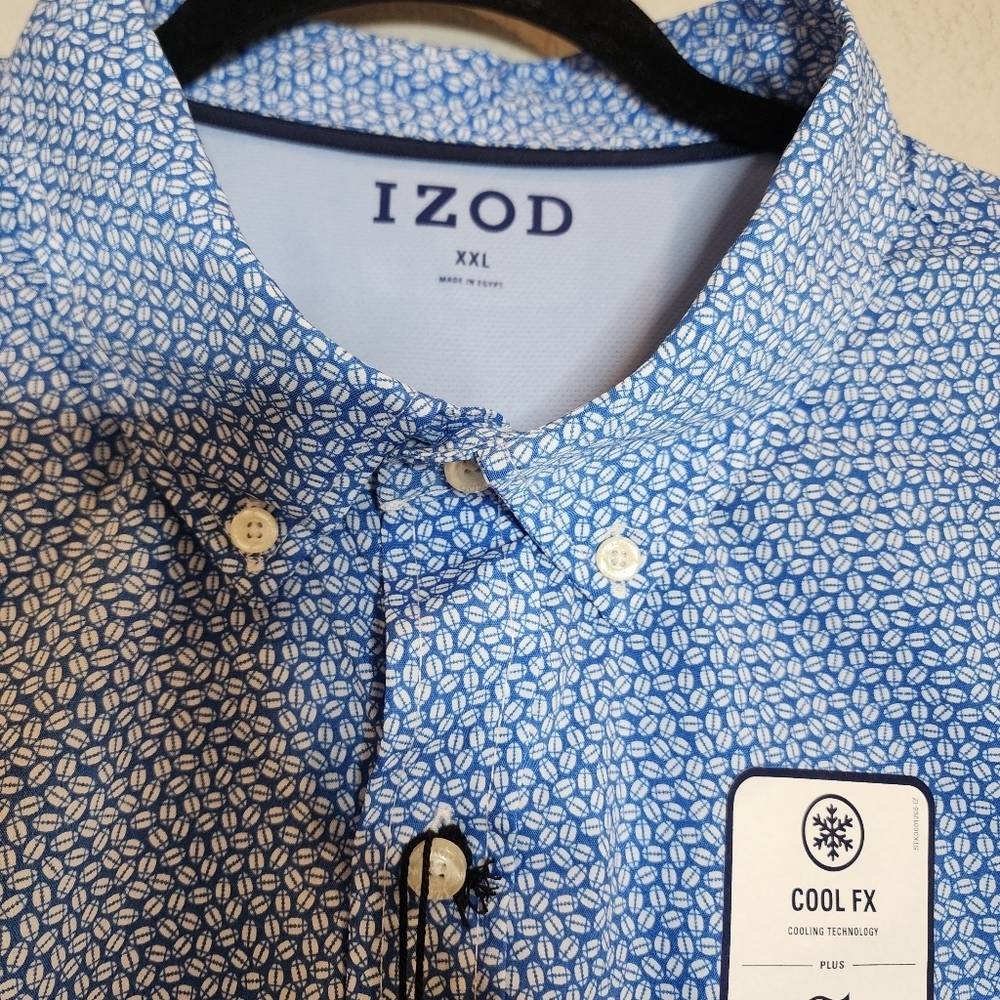 NWT IZOD Football Printed Blue Short Sleeve Button Down Shirt. Men's Size XXL. - Picture 13 of 16